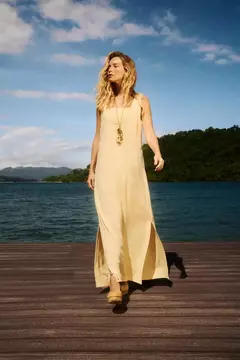 VESTIDO LONGO BORDADO CONCHA LINHO NATURAL - comprar online