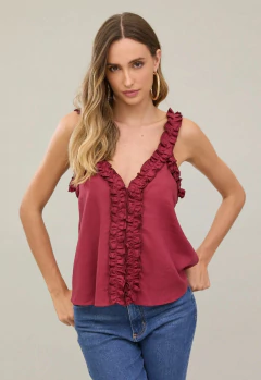 BLUSA LINHO COM DETALHE DE BABADO - loja online