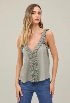 BLUSA LINHO COM DETALHE DE BABADO - OLIVIA Ecommerce