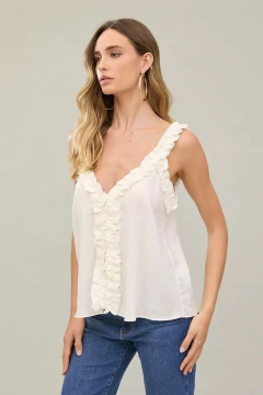 BLUSA LINHO COM DETALHE DE BABADO - comprar online