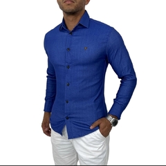 Camisa Jeans Social Slim Manga Longa Lisa Elastano - comprar online