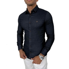 Camisa Jeans Social Slim Manga Longa Lisa Elastano na internet