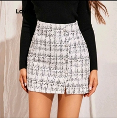 Saia Feminina de Tweed assimétrica Lovito ElegantePérolas Divididas (Branco) - comprar online