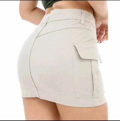 Saia Jeans Feminina Cargo Sarja Bolso Lateral Cos Alto - loja online