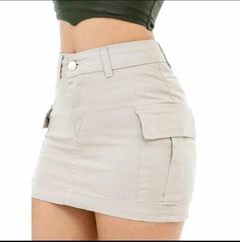 Saia Jeans Feminina Cargo Sarja Bolso Lateral Cos Alto