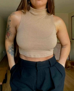 Blusa Feminina Cropped Canelado Gola Alta Blogueira