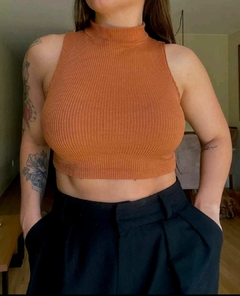 Blusa Feminina Cropped Canelado Gola Alta Blogueira na internet