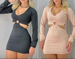 Vestido argola manga longa e decote gringa tendência!!