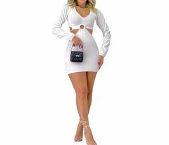 Vestido argola manga longa e decote gringa tendência!! - comprar online