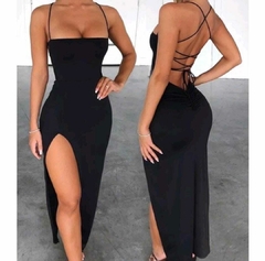 Vestido colado Longo Suplex com fenda costas nuas traçadas elegante empina bumbum