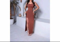 Vestido colado Longo Suplex com fenda costas nuas traçadas elegante empina bumbum - comprar online