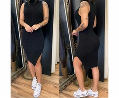 Vestido Feminino Midi Com fenda Lateral Malha Canelada - comprar online