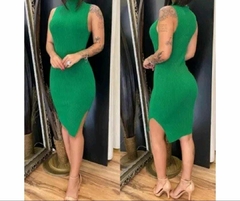 Vestido Feminino Midi Com fenda Lateral Malha Canelada - Moda EL_Mael_Shop
