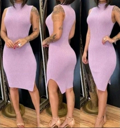 Vestido Feminino Midi Com fenda Lateral Malha Canelada - loja online