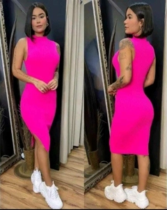 Imagem do Vestido Feminino Midi Com fenda Lateral Malha Canelada