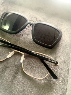 Clover Duo Metal cateye prata/preto - Óticas Clover