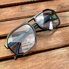 Clover Aviator acetato preto lentes azuis - Óticas Clover