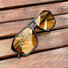 Clover Aviator acetato preto lentes amarelas - Óticas Clover