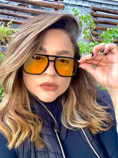 Clover Aviator acetato preto lentes amarelas - comprar online