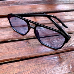 Clover Aviator acetato preto lentes azuis - loja online