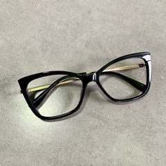 Clover Grau Acetato gatinho preto haste dourada - Óticas Clover