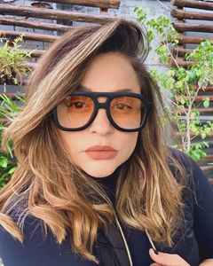 Clover Aviator acetato oversized preto lentes amarelas - comprar online
