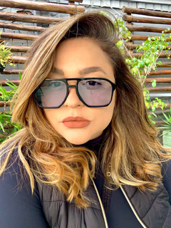 Clover Aviator acetato preto lentes azuis