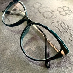 Armação de grau preta/verde Cateye acetato - Óticas Clover