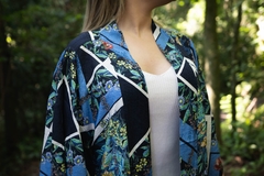 Kimono Estampado de Viscose Flores Azul - comprar online