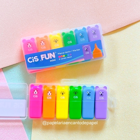 Caneta marca-texto CIS Fun mini neon - estojo com 6 cores