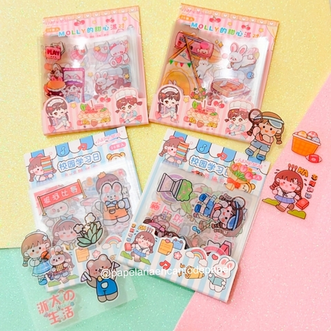 Cartela de adesivos kawaii.