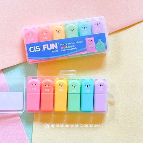 Caneta marca-texto CIS Fun mini pastel - estojo com 6 cores