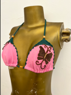 Biquíni cortininha anos 2000 rosa verde borboleta Y2K * Nº P/M na internet