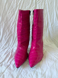 Bota cano médio scarpin rosa couro croco barbie * N 39 - 100 Mofo Garimpos