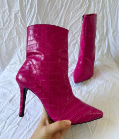 Bota cano médio scarpin rosa couro croco barbie * N 39