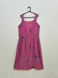 Vestido rosa floral acinturado evasê francês * G - loja online