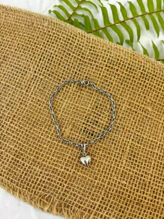 Pulseira aço inox pingente coração