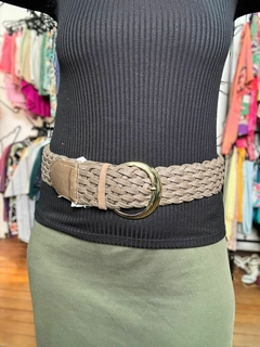 Cinto largo couro legítimo cinza boho * 95 cm brechó