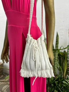 Bolsa tricô boho branca transversal franja * tendência