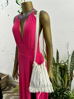 Bolsa tricô boho branca transversal franja * tendência na internet