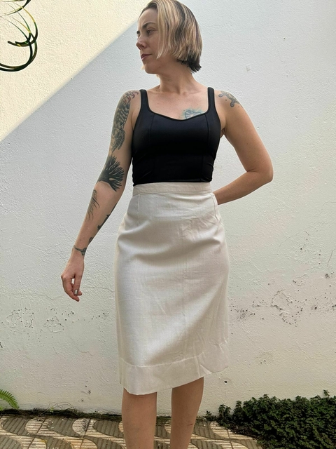 Saia midi alfaiataria cinza de linho vintage * G