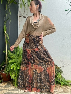 Saia 3 marias rodada longa tule onça animal print M/G