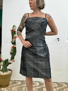 Vestido midi festa prateado tubinho 3D moderno reveillon * G