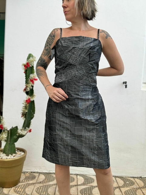Vestido midi festa prateado tubinho 3D moderno reveillon * G