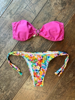 Biquíni tomara que caia rosa floral multicolorido * g