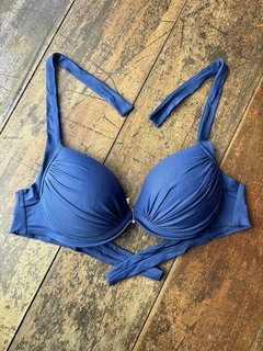 Top biquíni azul alça grossa bojo plissado * GG/G1