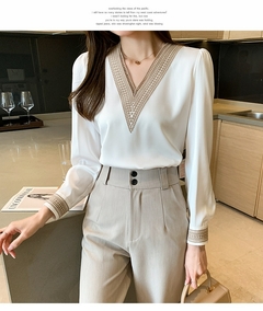 Blusa branca de manga comprida tops blusa feminina blusa feminina moda 2022 bord - loja online