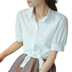100% Algodão Blusa Feminina Camisa Branca Blusas de Verão Camisas de Férias S