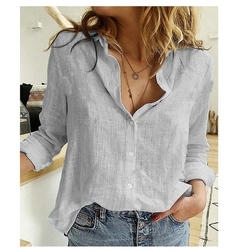 Camisa feminina elegante de algodão de cor lisa para escritório feminina casua - loja online