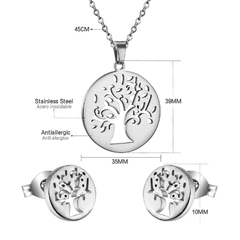 acier inoxydable bijoux redondo grande árvore padrão pingente colar e conjunto